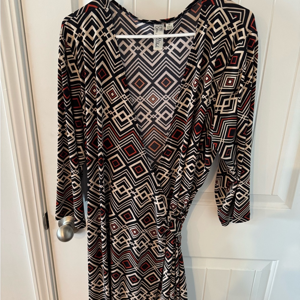 Emma & Michele Long Sleeve Geometric Dress - Black, Red, White